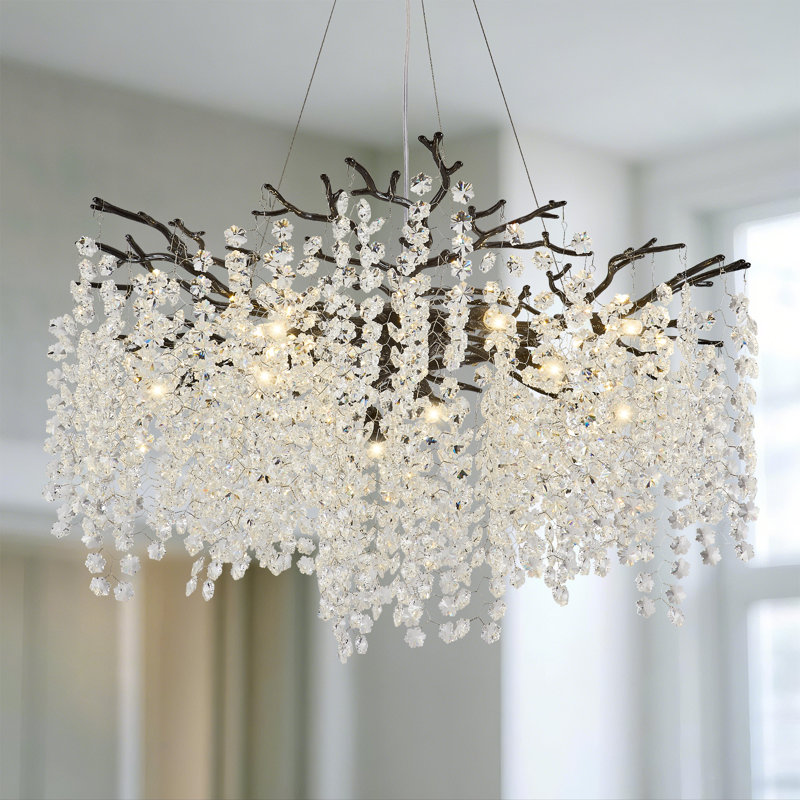 Lustre en cristal de neige avec branches d'arbre, Noir / blanc
