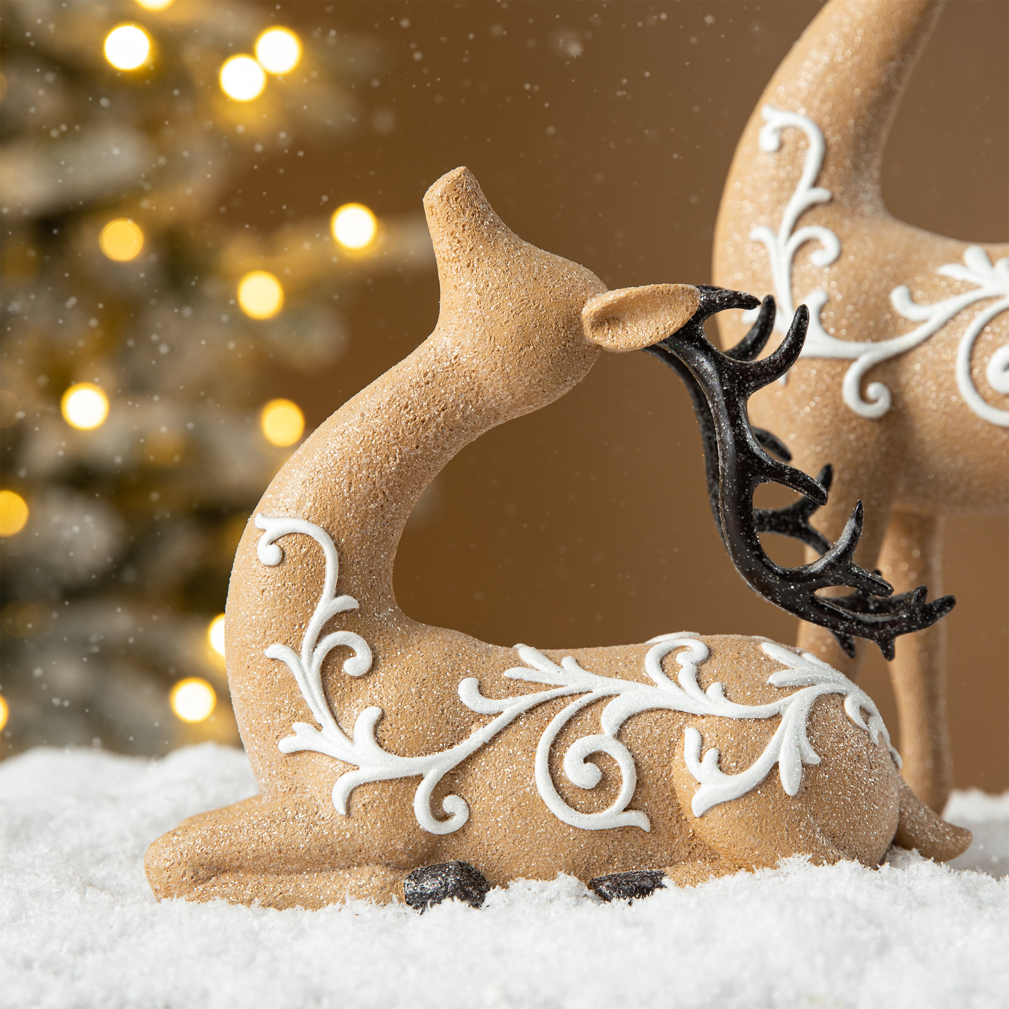 Set Of 2 Resin Christmas Reindeer Table Decor