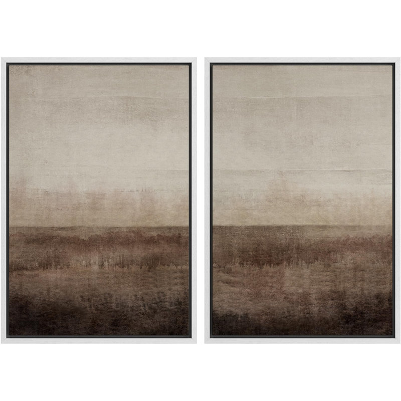 Abstract Landscape " Earthen Layers Abstract Earth Tone " 2 - Pieces, 36" H x 24" W, White Framed