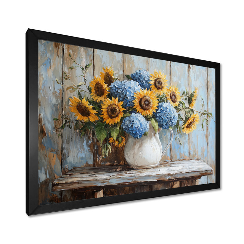 «Dubon Hydrangeas And Sunflowers Farmhouse I - Hydrangea», art mural, H 30 po x l 40 po, Noir, noir, noir, noir