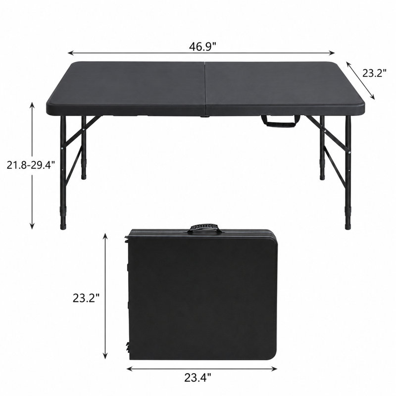 Table pliante portative multifonctionnelle de 4 pi pour les pique-niques, les fêtes, les jeux, l'utilisation intérieure et extérieure, hauteur réglable, rangement facile, conception à verrou stable, convient au camping, aux barbecues, aux réunions de famille, aux travaux manuels