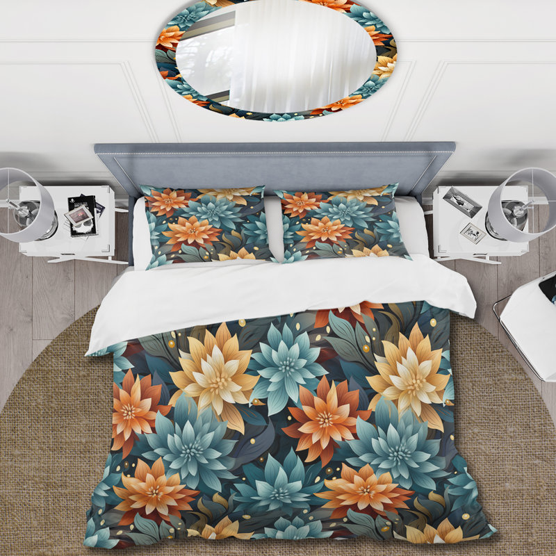 Harmonious Self Discovery Mediation Box Stitch Floral Duvet Cover, Queen Duvet Cover + 2 Standard Shams