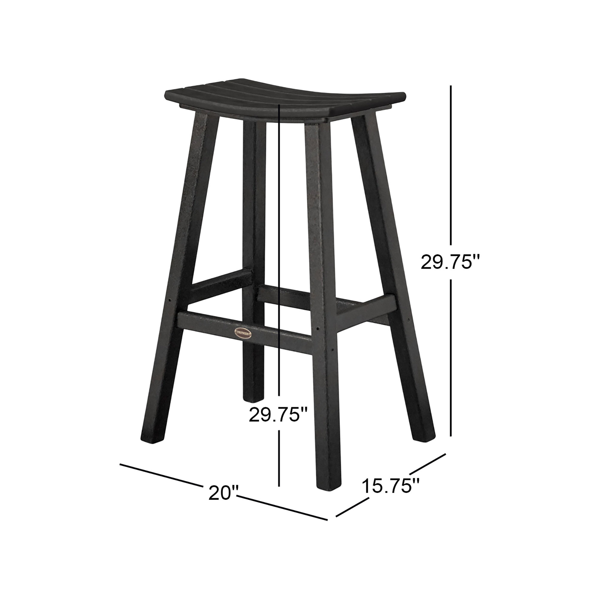POLYWOOD Traditional Garden Patio Bar Stool, Black, 29.75" H