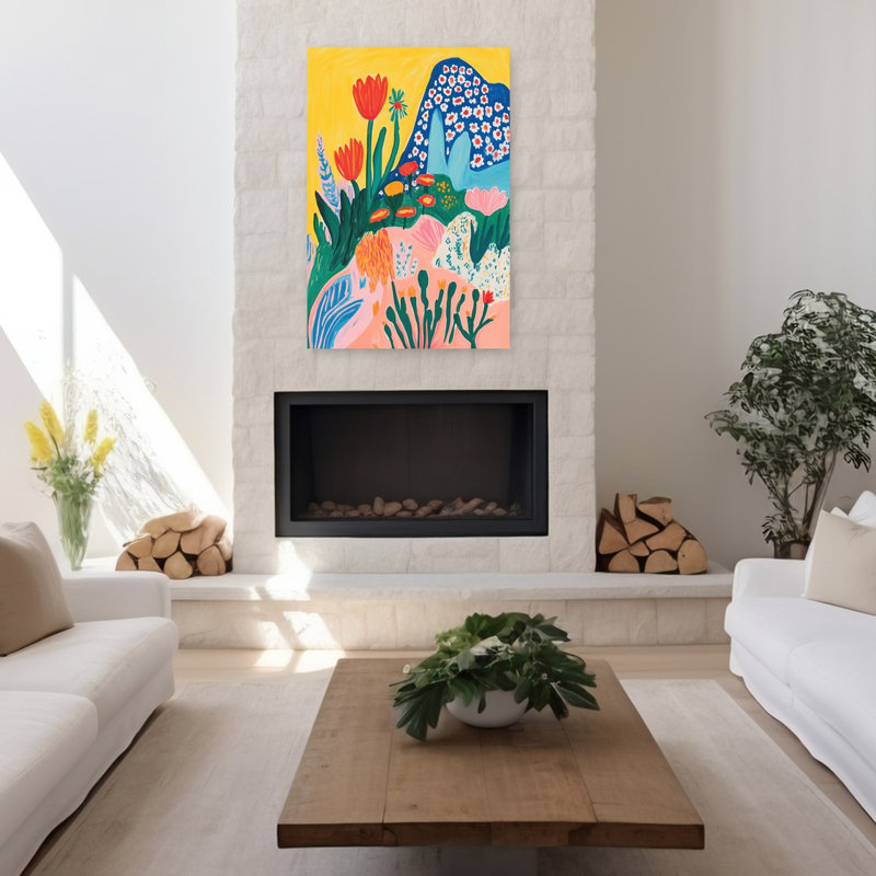 Vibrant Flower Garden Abstract Colorful Vibrant Flower Landscape Wall Art Print by Mathieu - Wrapped Canvas Print