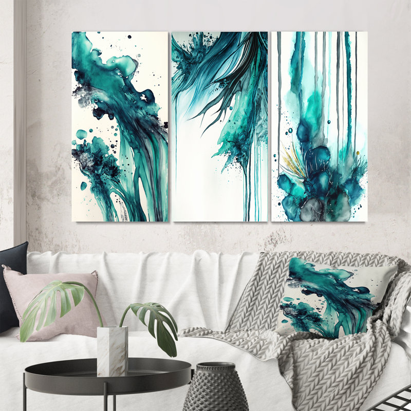 «Tropical Turquoise Joyfulness», 3 pièces sur toile, Toile tendue, H 40 po x l 60 po