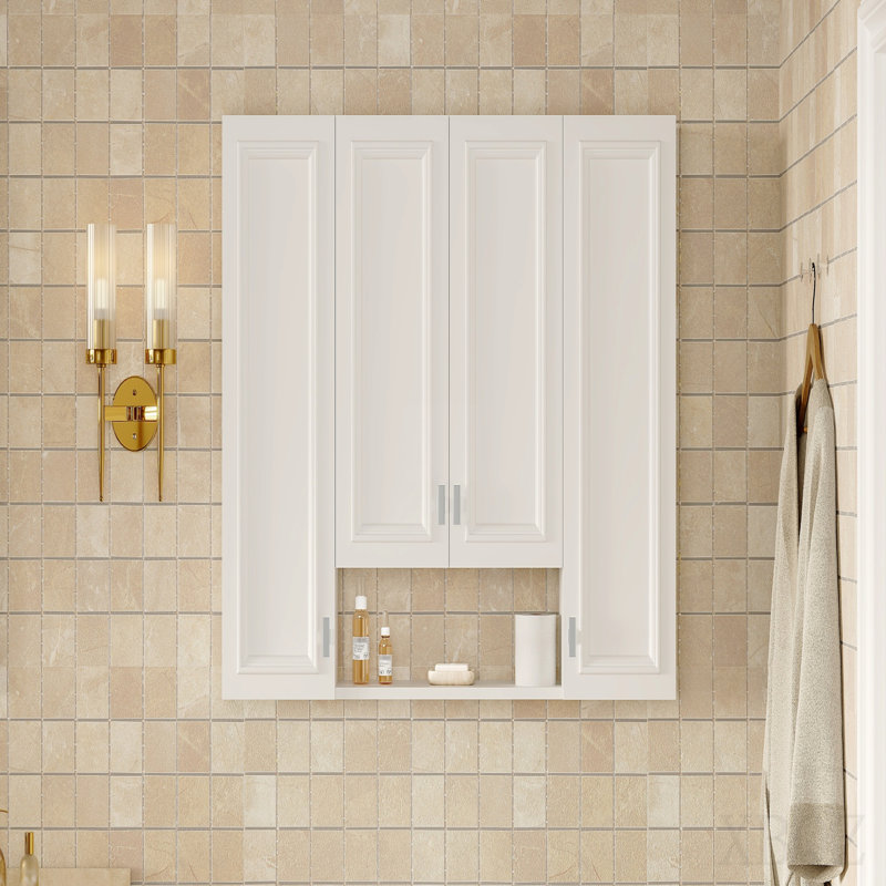 Modern Bathroom Cabinet With 5 Adjustable Shelves, Wall-Mounted Medicine Cabinet For Bathroom, Soft-Closing Hinges, Open Shelving Design