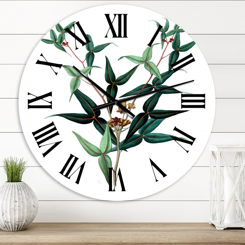 Vintage Green Leaves Plants - horloge murale traditionnelle, Moyen