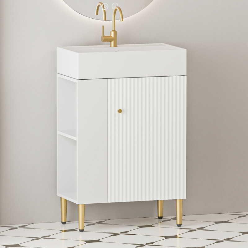 Meuble-lavabo autoportant avec lavabo et rangement en céramique, Blanc