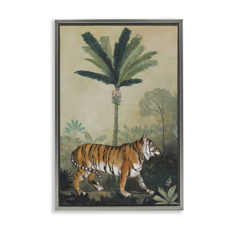 «King of Jungle Tiger», toile flottante encadrée par Julia Purinton, H 31 po x l 21 po, Cadre flottant gris lustré
