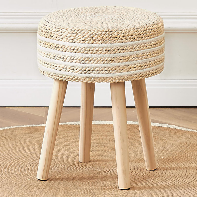 Round Upholstered Ottomans, White