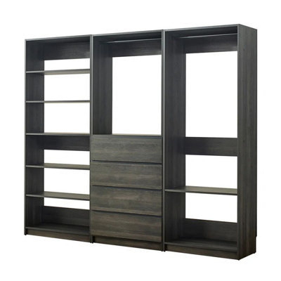 Dee Modular Freestanding Closet System, 6 Shelves, 2 Hanging Rods, Gray