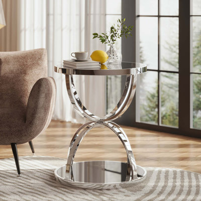 Table d'appoint moderne en verre à deux niveaux et polyvalente