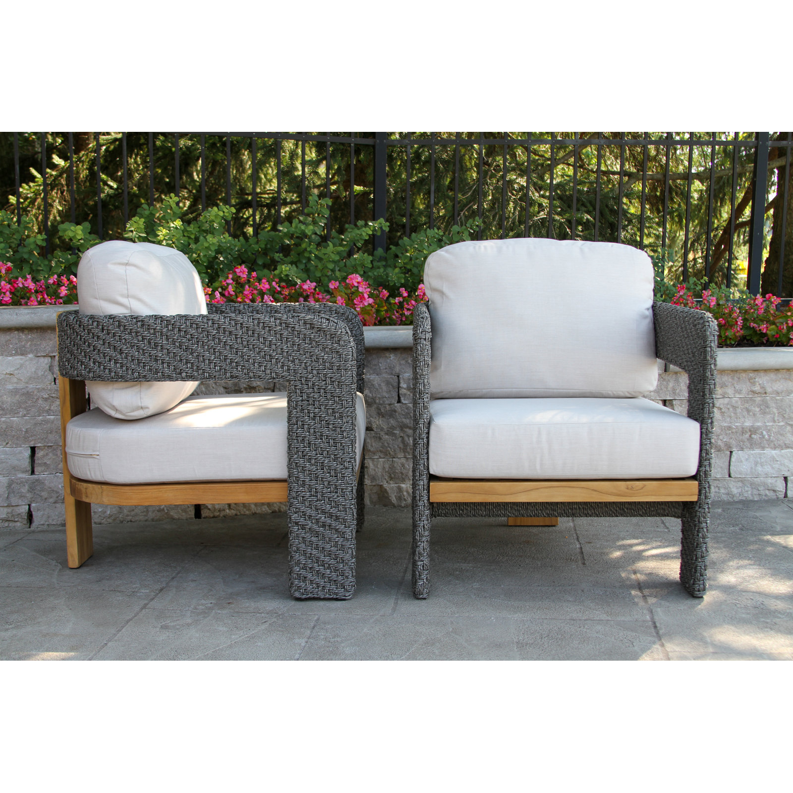 Estate Teak & Wicker Outdoor Lounge Chair with Sunbrella Cushions