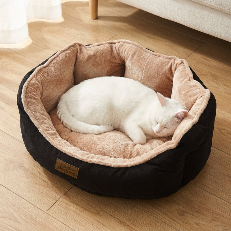 Pet Bed, 23.6" D x 27.6" W, Black; Beige