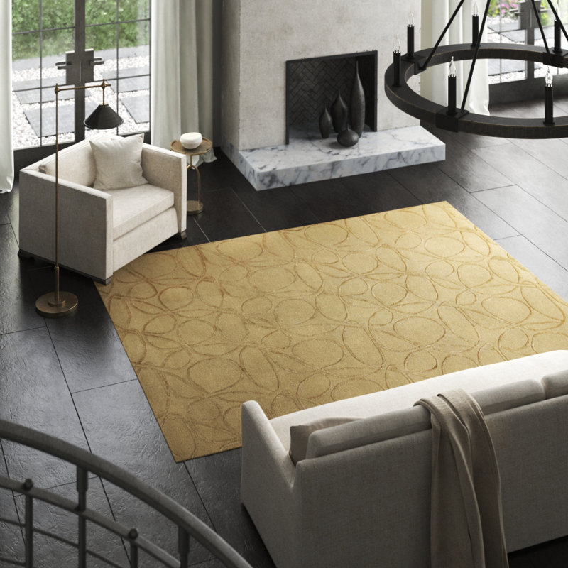 Clover Geometric Hand-Knotted Wool/Silk Beige/Neutral Area Rug, Rectangle 8' x 10', Beige