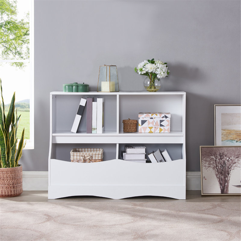 Toy Storage Organizer with Bookcase, Kid's Multi Shelf Wooden Cubby for Books