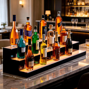 A Three-Step LED Illuminated Wine Rack With Dual RF Control Via APP, Creating A Subtly Luxurious Bar Atmosphere.