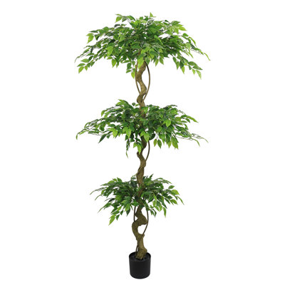 6FT Artificial Ficus Tree, Lifelike Faux Banyan Tree with Pot for Home, Office Patio Decor, 1pc/set