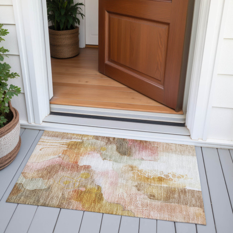 Machine Washable Indoor/Outdoor Xhevrie Mauve Rug, Rectangle 1'8" x 2'6"