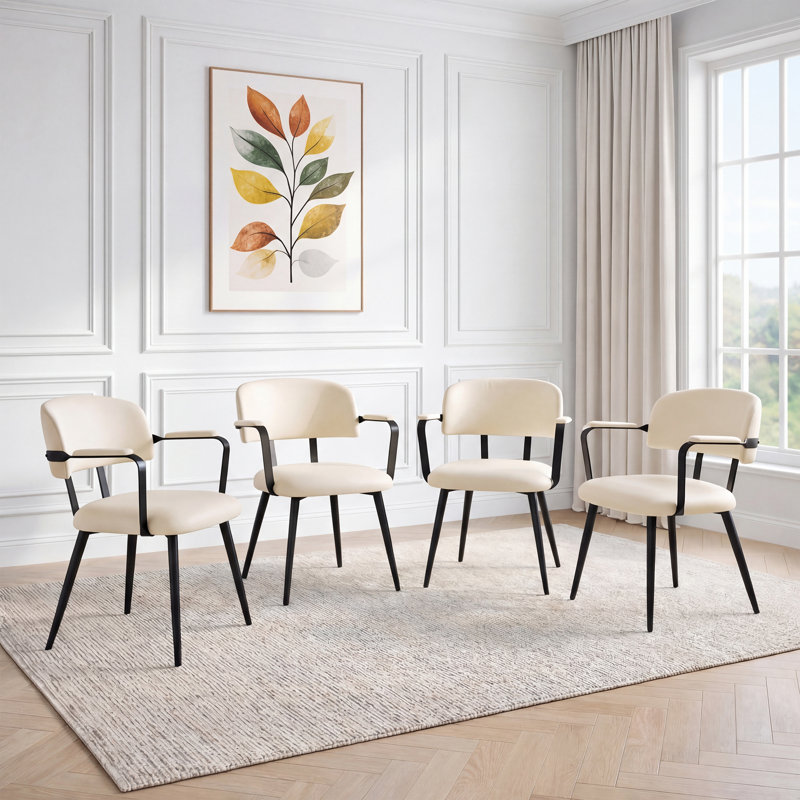 Windsor Contemporary Dining Chair With Sculptural Twisted Arms, PU Upholstered (Set of 4), Beige