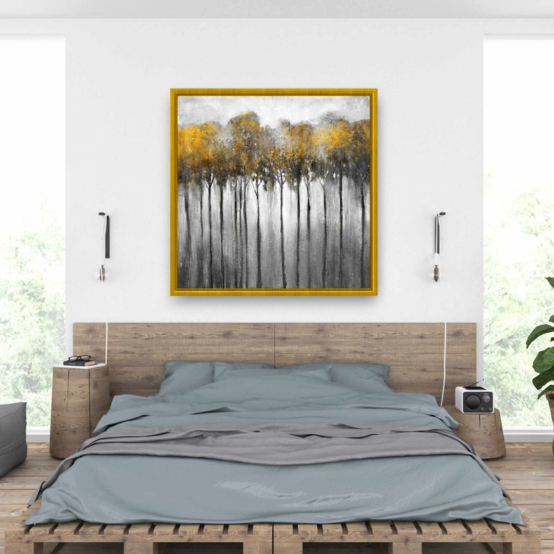 Abstract Yellow Forest - Toile encadrée pour la décoration intérieure, Doré