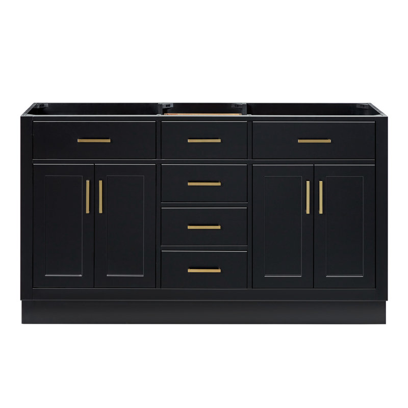 60" Double Bathroom Vanity Base Only, Black