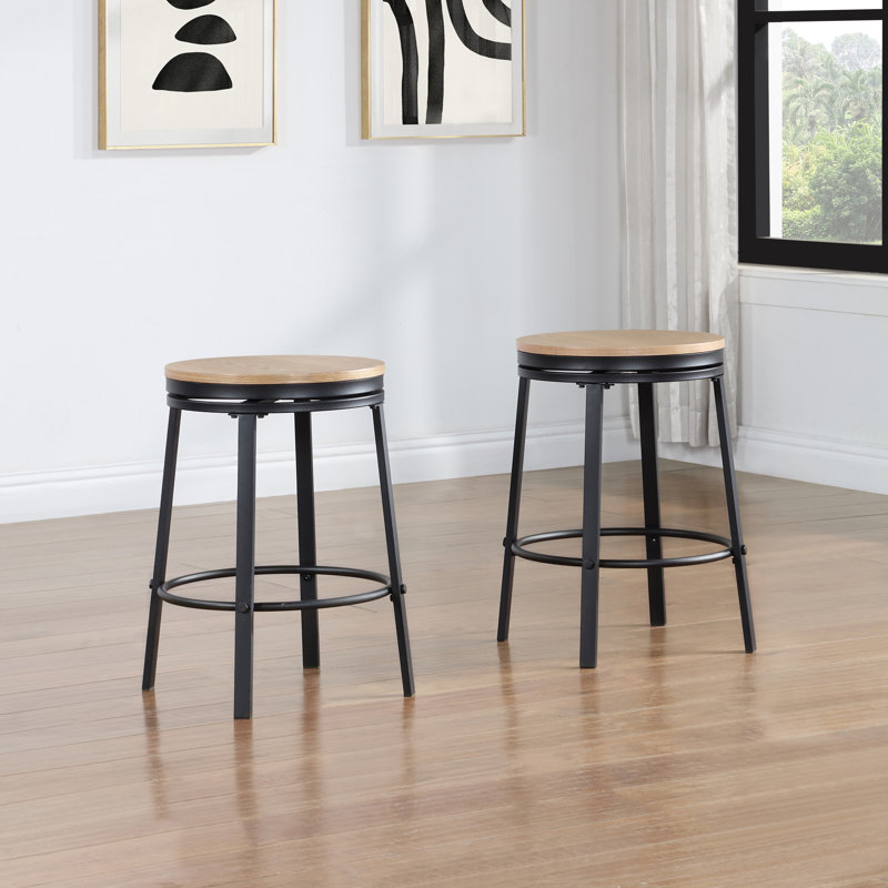 Bruce Swivel Counter Stool with Metal Frame, Ash Seat/Black Frame