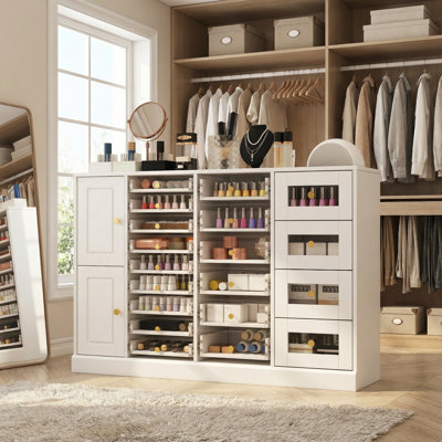 Armoire de rangement à clous en acrylique blanc avec poignées dorées, organisateur robuste pour le salon et la maison