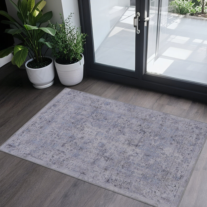 2'X3' Blue And Cream Washable Area Rug, Rectangle 2' x 3'