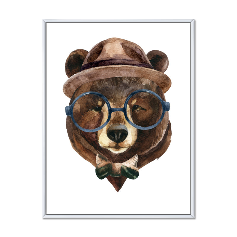 Portrait d'un ours avec des lunettes - œuvre d'art traditionnelle sur toile, H 36 po x l 24 po x P 1 po