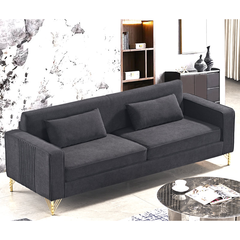 Nathally 85.8'' Velvet Sofa, Black Velvet