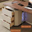 Bureaux rectangulaires en bois massif brun noyer + blanc-660709649