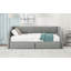 Lit de jour simple tapissier très grand avec deux tiroirs, gris