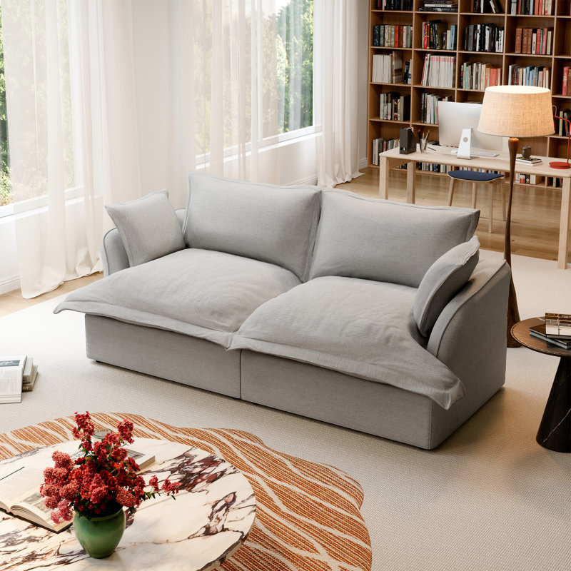 Upholstered Sectional Sofa Loveseat, Cloud Sofa Modular Sectional Sofa Filled With Soft Down for Living Room Bedroom, Gray