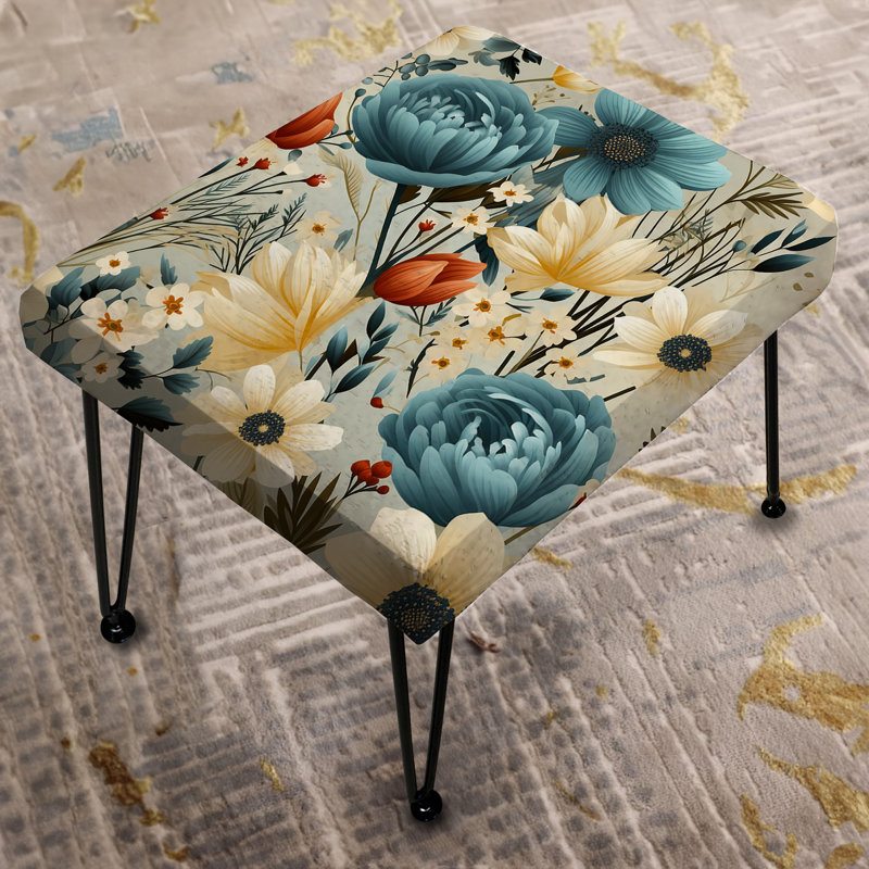 Blue Boho Floral Harmony - Floral Rectangle Ottoman