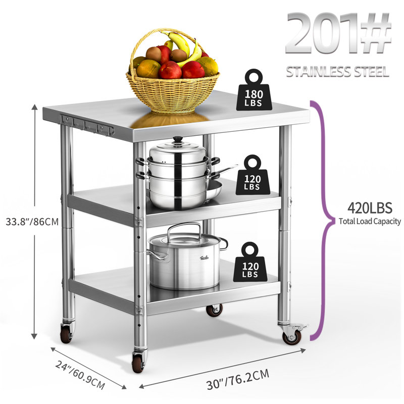 Tables de travail en acier inoxydable l 24 po x L 36 po