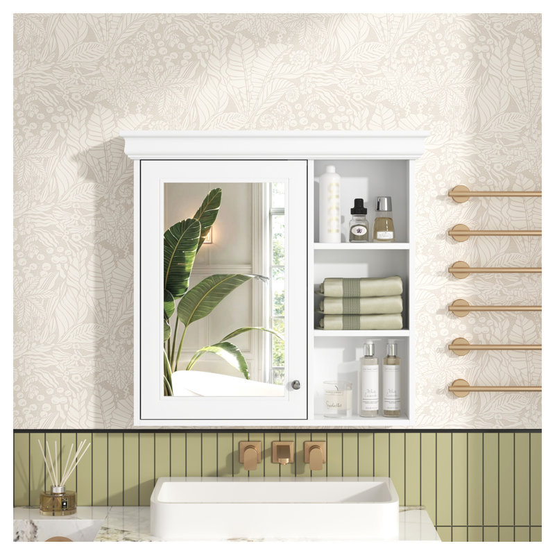 Armoire à pharmacie murale 30 po x 28 po avec miroir et tablettes réglables, blanc