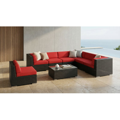 Ensemble de conversation en osier pour 7 personnes avec coussins Billyjo Wicker