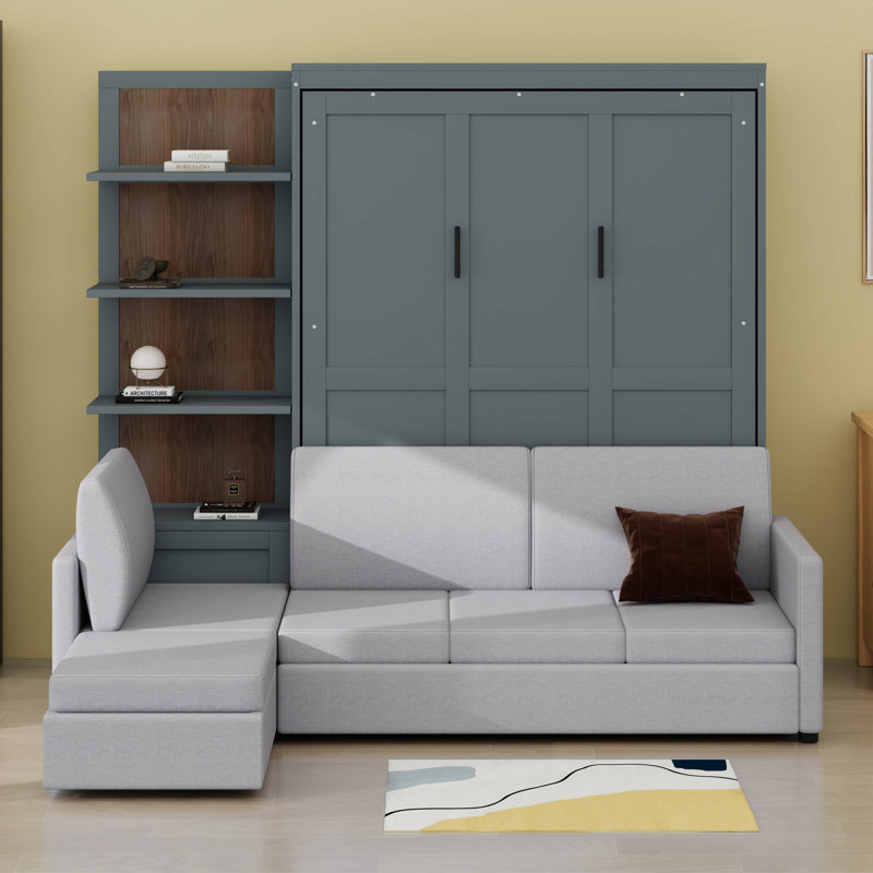 Lit escamotable mural avec canapé et tablettes Murphy, gris