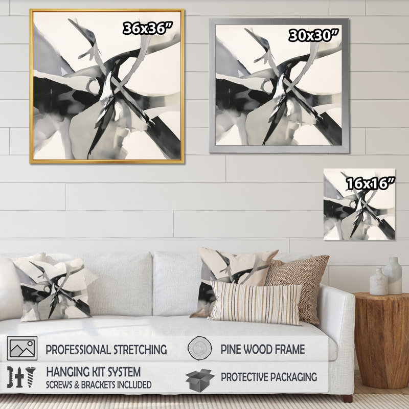 «Abstract Neutral VII» sur toile, Cadre photo noir, H 32 po x l 16 po x P 1 po