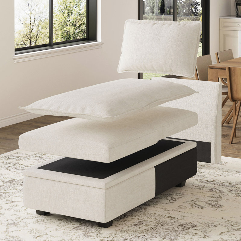 Méridienne avec rangement Luna Chenille, Chenille beige
