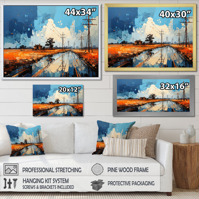 " Power Lines Electric Intersections II ", 30" H x 40" W x 1.5" D, Natural Floater Framed