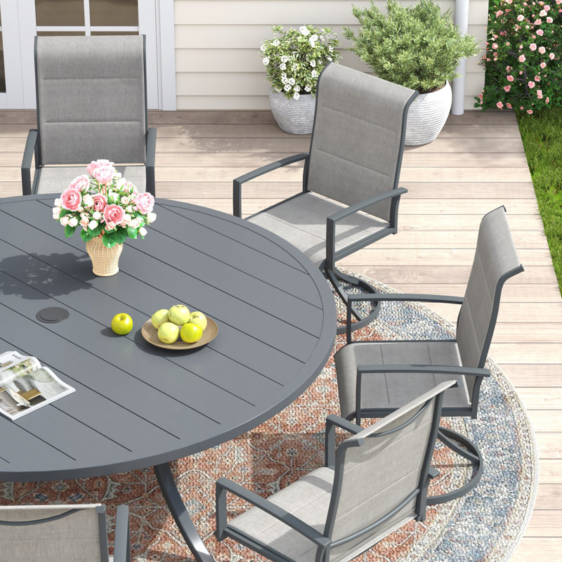 63" Patio Dining Set With Foam-Padded Swivel Chairs, Gray/Gray/Gray