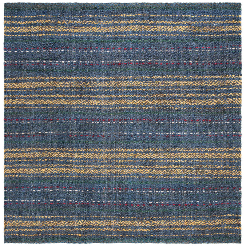 Harkness Natural Fiber Hand Woven Jute Striped Rug, Square 6'