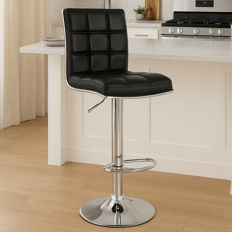 Miah Swivel Upholstered Adjustable Height Counter Stool with Metal Frame, Black