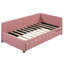 Lit de jour simple avec lit gigogne, revêtu de lin rose, tissu en lin sans sommier, taille, rose-862497606