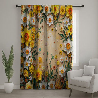 Yellow White Daffodils Window Curtains, Daffodils Sheer & Blockout Curtains - 1 Panel