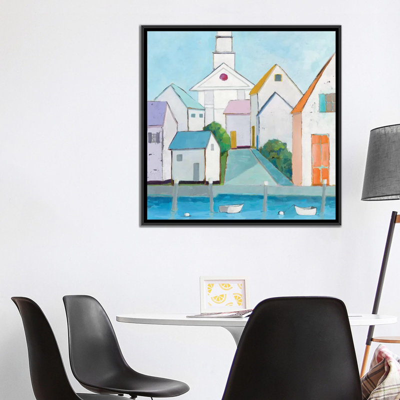« harbor town iii », reproduction d’art sur toile, H 18 po x l 18 po x P 1,5 po, Toile encadrée noire, Pas de tapis