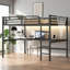 Lit mezzanine grand lit pour petite chambre à coucher avec cadre en métal noir élégant et peu encombrant avec prises de courant intégrées et lumières DEL