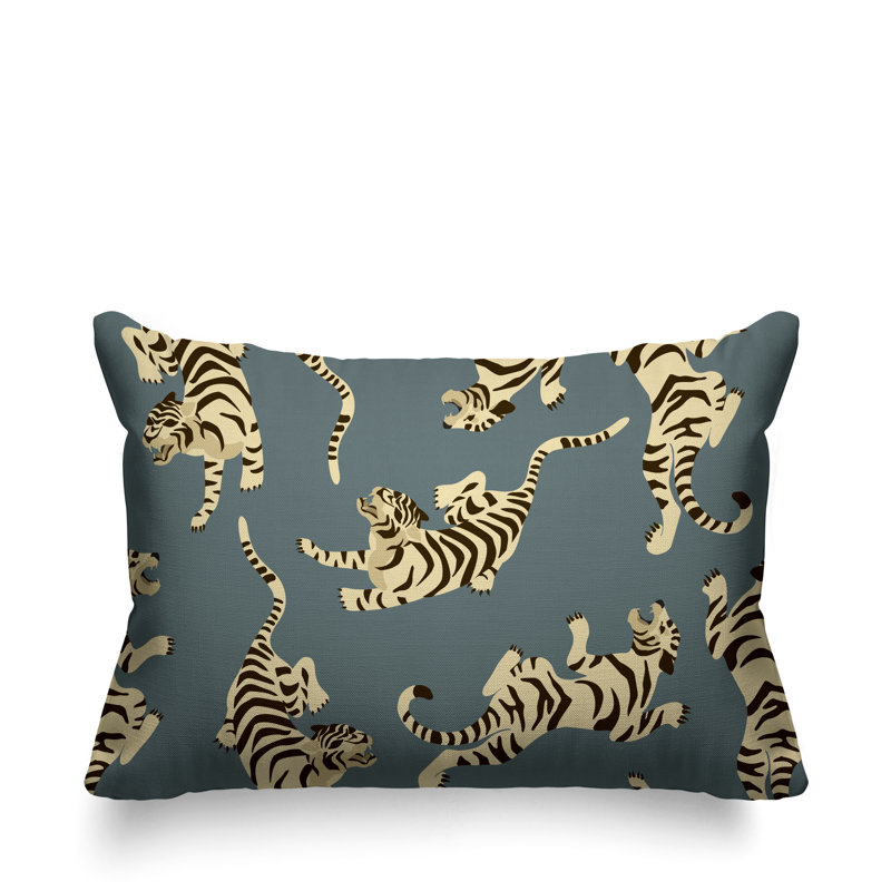 Coussin décoratif intérieur / extérieur Tigger Boho Tiger, 14 po x 20 po, gris
